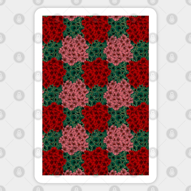 Floral checkerboard in Rose Red and Dark Teal Magnet by JJLosh